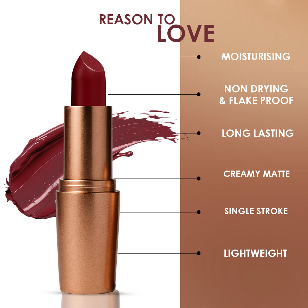 Creamy Matte Lipstick Berry Obsessed Shade 13 – Long Lasting Matte Lipstick, Full Coverage, Highly Pigmented Lip Color for Women (3.8g)