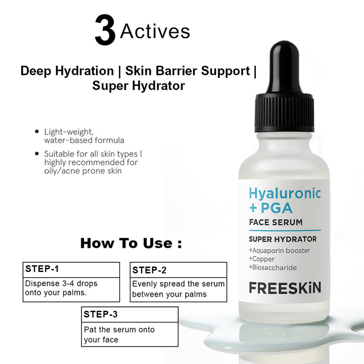 Hyaluronic Acid + PGA Face Serum (30ml) | Deep Hydration & Skin Plumping Serum for Soft, Smooth & Glowing Skin