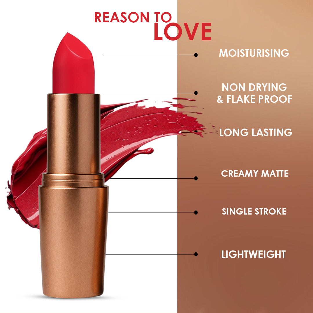 Creamy Matte Lipstick Baddie Red Shade 17 – Long Lasting Matte Lipstick, Full Coverage, Highly Pigmented Lip Color for Women (3.8g)