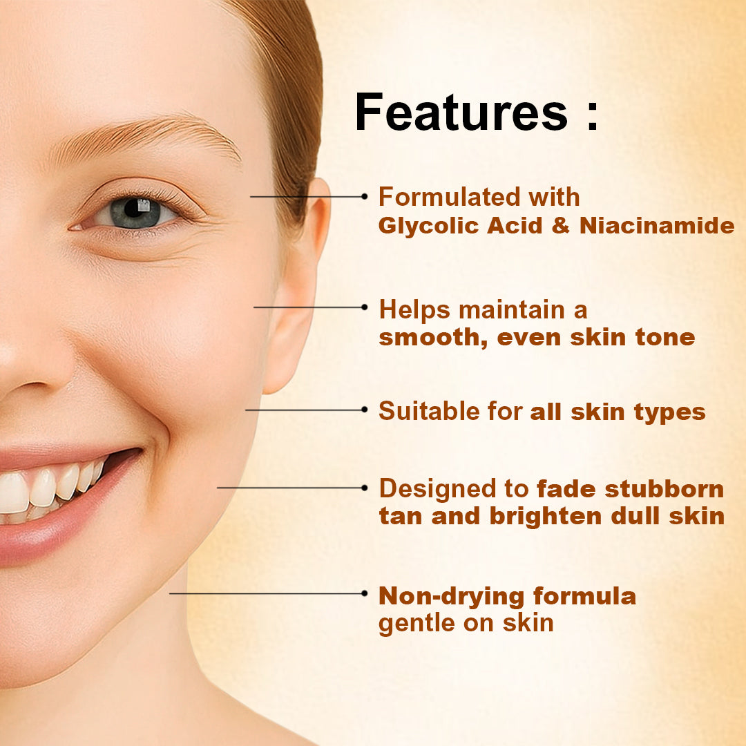 Detan Face Wash 100ml | Glycolic Acid & Niacinamide Cleanser | Tan Removal, Brightening & Deep Cleansing Facewash for Clear Skin