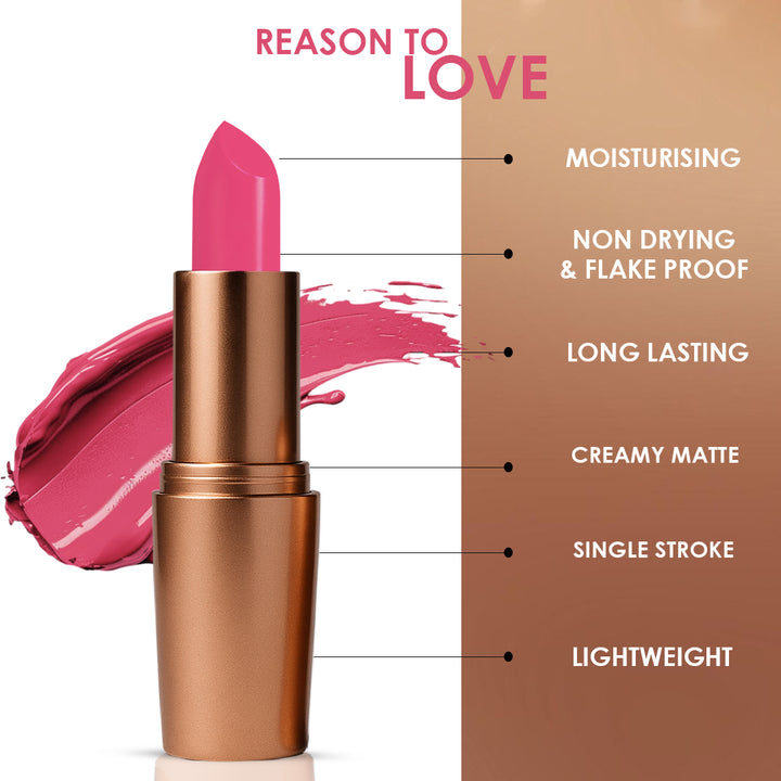 Creamy Matte Lipstick Hot Pink Era Shade 01 – Long Lasting Matte Lipstick, Full Coverage, Highly Pigmented Hot Pink Lip Color for Women (3.8g)