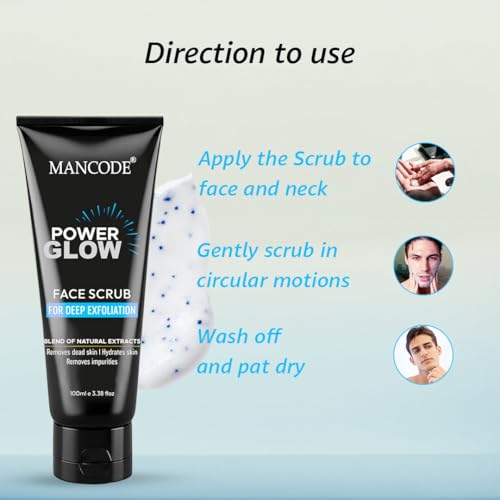Power Glow Face Scrub 100ml | Brightening Face Scrub for Men | Removes Blackheads & Dead Skin | Smooth & Glowing Skin Formula