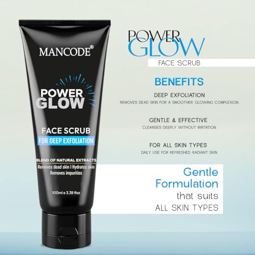 Power Glow Face Scrub 100ml | Brightening Face Scrub for Men | Removes Blackheads & Dead Skin | Smooth & Glowing Skin Formula