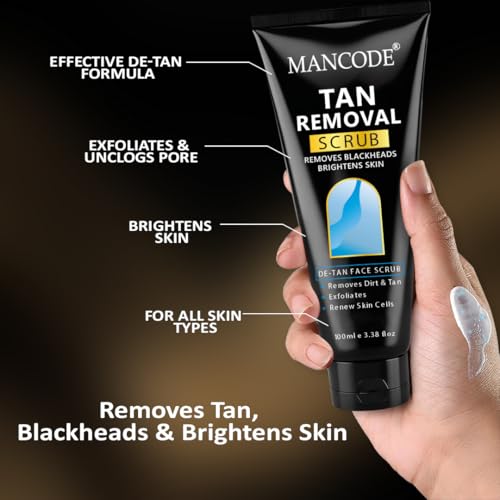 Tan Face Scrub 100ml | Tan Removal Scrub for Men | Exfoliating Face Scrub for Blackheads & Brightening | Deep Cleansing Formula