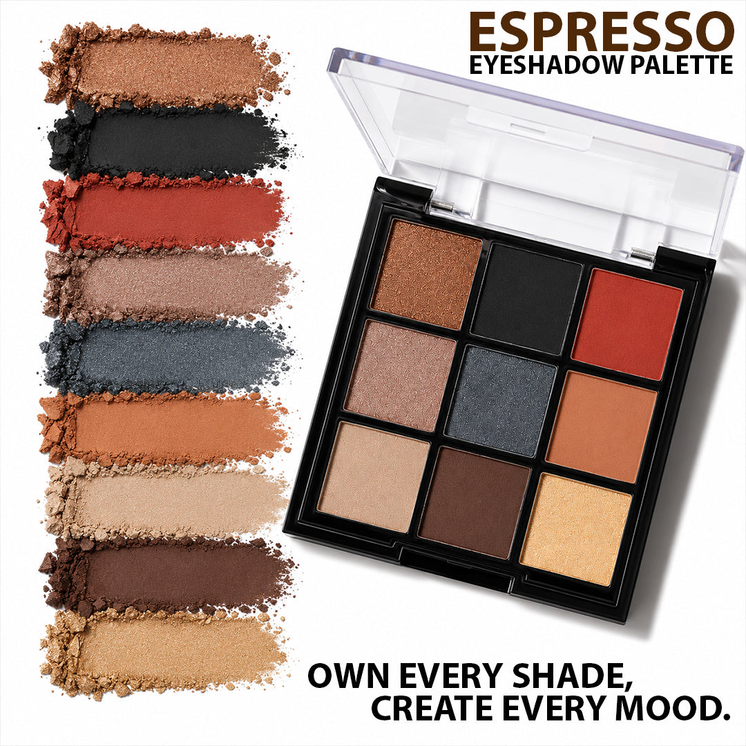 One Wish Espresso Eyeshadow Palette 9g | 9 in 1 Shades With Coffee Inspiration | Highly Pigmented, Blendable & Long Lasting Makeup Palette | Smooth Texture | Portable Makeup Palette For Women