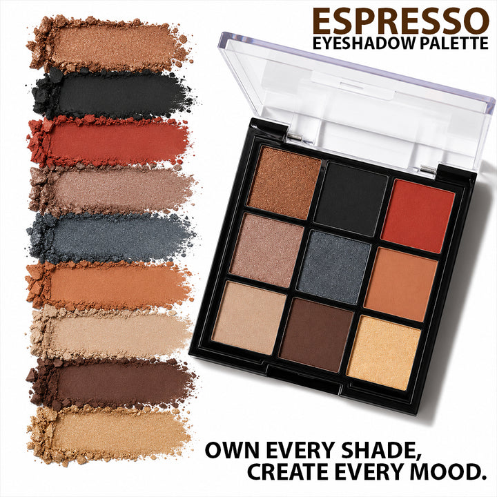 One Wish Espresso Eyeshadow Palette 9g | 9 in 1 Shades With Coffee Inspiration | Highly Pigmented, Blendable & Long Lasting Makeup Palette | Smooth Texture | Portable Makeup Palette For Women