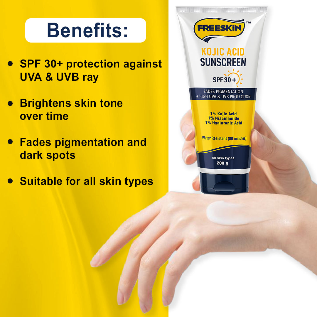Sunscreen Kojic Acid SPF 30+ 200g | Broad Spectrum UVA/UVB Protection | Brightening, Anti-Pigmentation Sunscreen with Niacinamide & Hyaluronic Acid