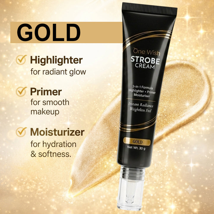 One Wish Strobe Cream Gold, 30g | 3-in-1 Primer, Highlighter & Moisturizer | Illuminating Makeup Base | Instant Radiance & Dewy Glazed Glow | Lightweight Formula | For All Skin Types