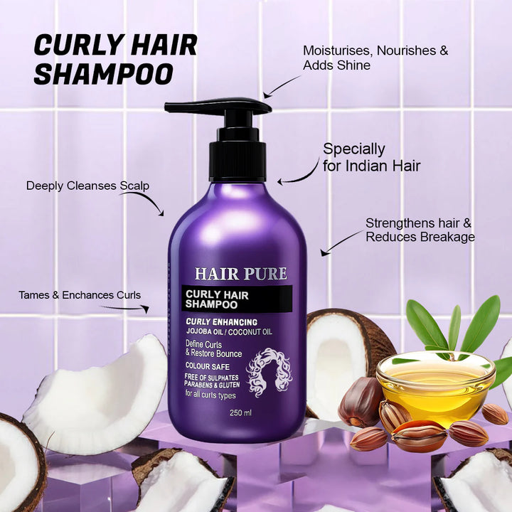 Curly Hair Shampoo 250ml – Sulfate-Free Curl Shampoo with Jojoba Oil & Cocoa Butter for Hydrated, Frizz-Free Curls