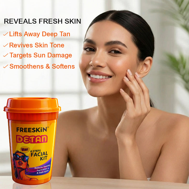 De-tan Facial Kit 60g | 6-Step De-Tan Brightening Facial Kit | Tan Removal, Pigmentation & Glow Skin Treatment for Even Skin Tone