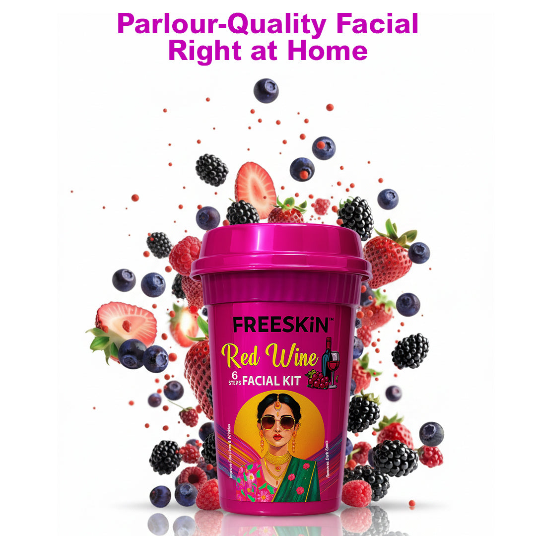Red Wine Facial Kit 60g | Anti-Aging 6-Step Facial Kit | Firming, Brightening & Wrinkle Care Glow Facial for Youthful Skin