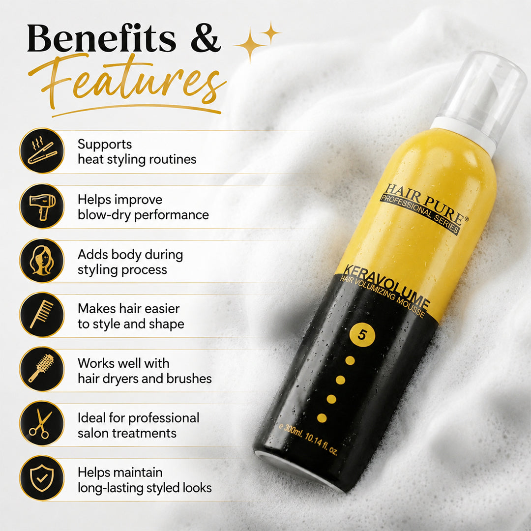 Hair Pure Keravolume Hair Volumizing Mousse 300ml | Strong Hold Hair Styling Mousse
