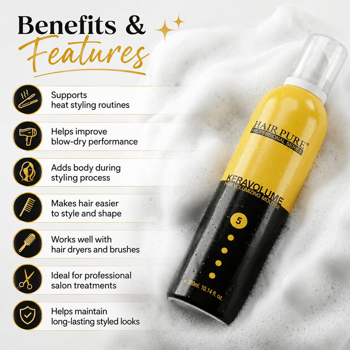 Hair Pure Keravolume Hair Volumizing Mousse 300ml | Strong Hold Hair Styling Mousse