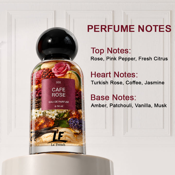 La French Cafe Rose Perfume 50ml for Unisex | Long Lasting Eau De Parfum | Fresh Floral Rose Fragrance | Premium Everyday Luxury Perfume