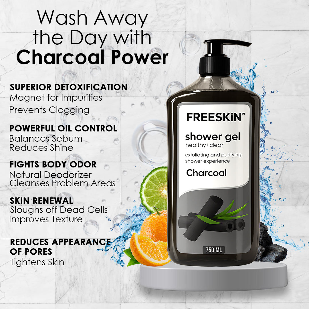 Charcoal Shower Gel 750ml | Deep Cleansing Body Wash with Activated Charcoal | Oil Control, Detox & Refreshing Skin Cleanser for Men & Women