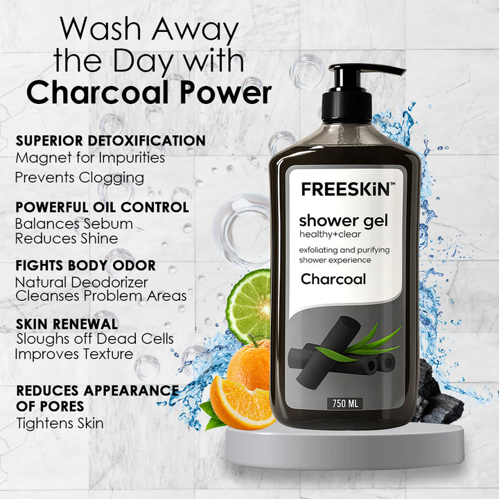 Charcoal Shower Gel 750ml | Deep Cleansing Body Wash with Activated Charcoal | Oil Control, Detox & Refreshing Skin Cleanser for Men & Women