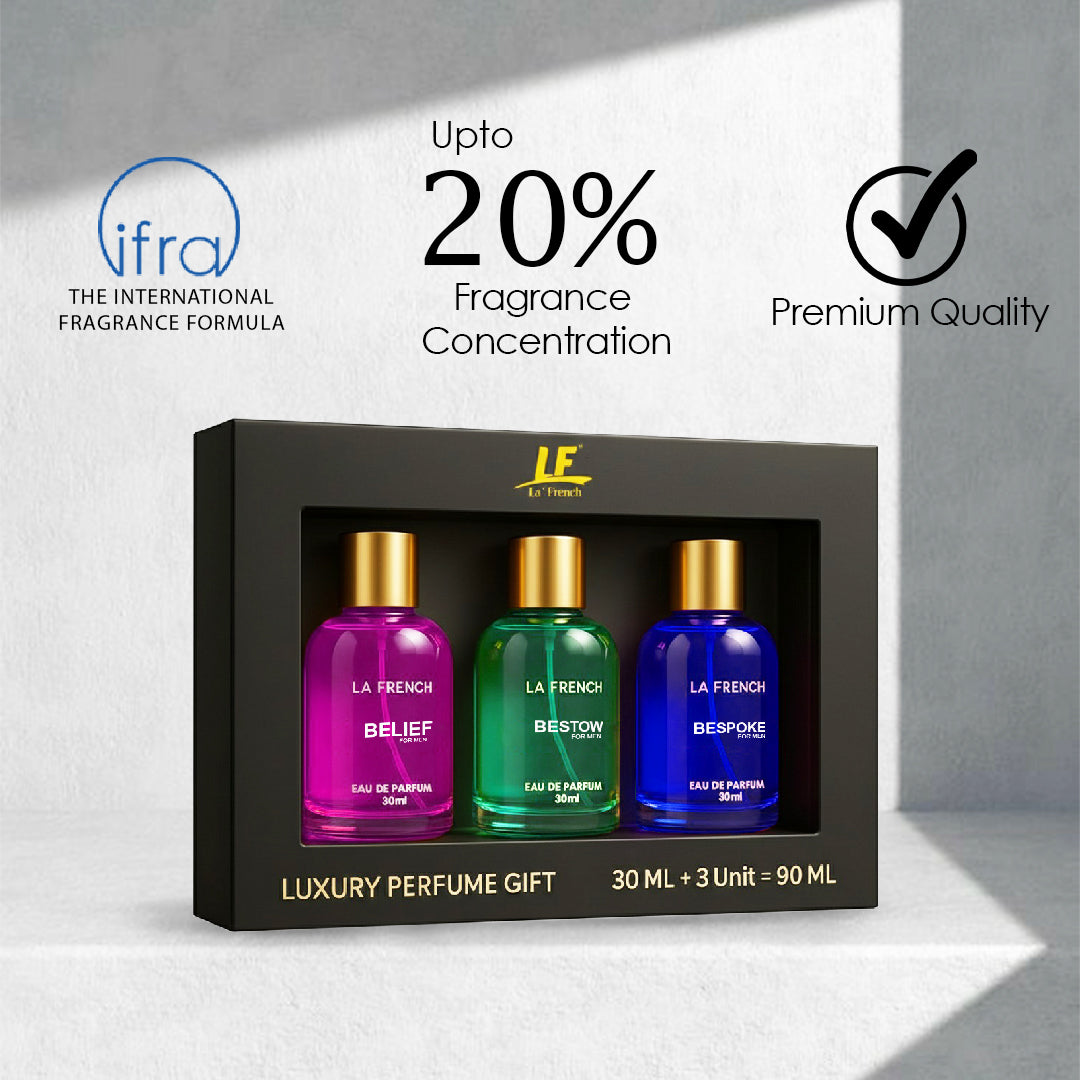 Man Perfume Gift Set 3 x 30 ml for Men | with Belief Bestow Bespoke Perfume | Woody, Citrusy Long Lasting EDP Fragrance Scent Best Gift Hamper Set for Men