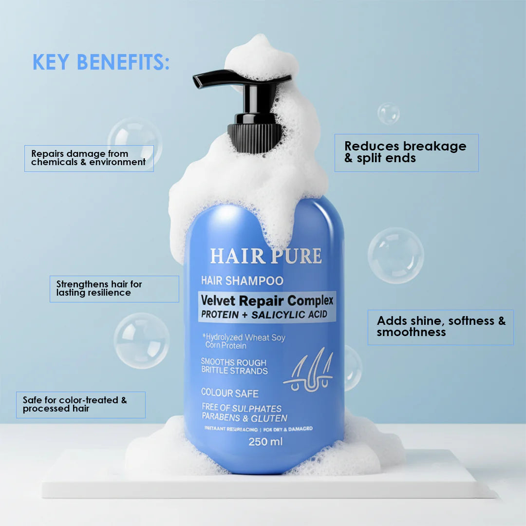 Velvet Repair Shampoo 250ml | Shampoo that Repairs Damaged Hair Containing Protein and Salicylic Acid