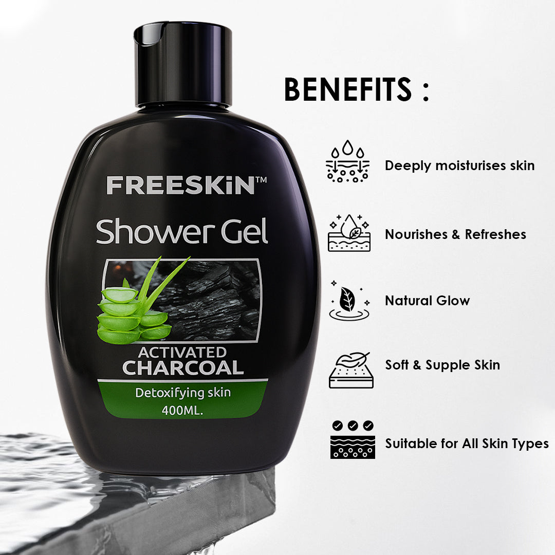 Activated Charcoal Shower Gel 400ml | Detoxifying Body Wash | Deep Cleansing, Oil Control & Odour Protection for Fresh, Smooth Skin