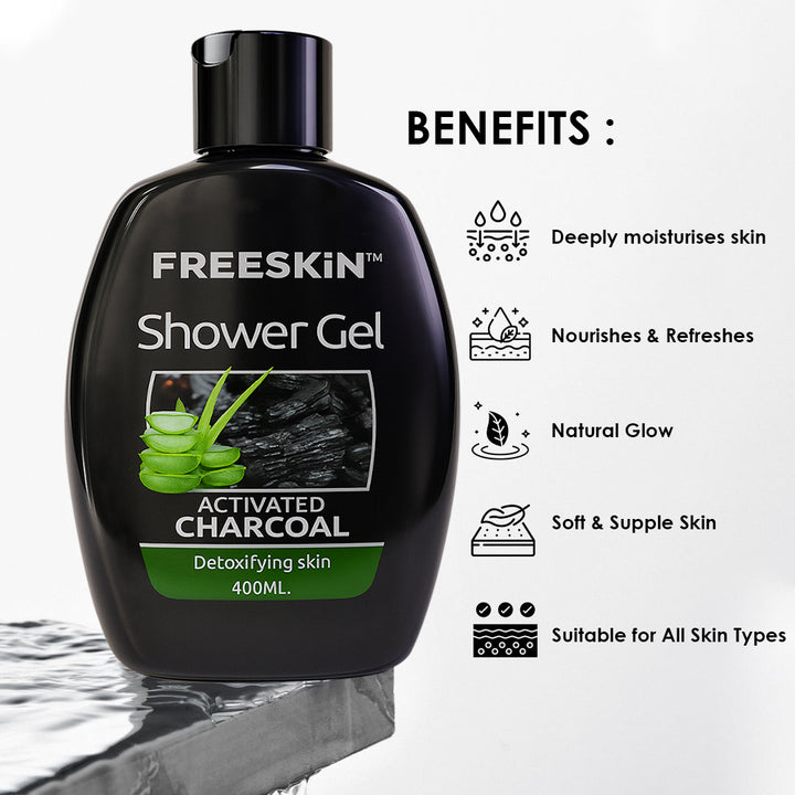 Activated Charcoal Shower Gel 400ml | Detoxifying Body Wash | Deep Cleansing, Oil Control & Odour Protection for Fresh, Smooth Skin