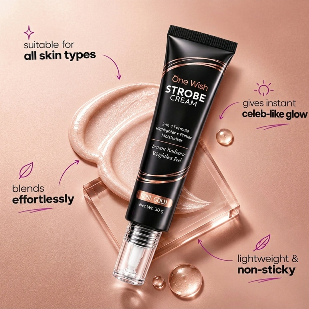 Strobe Cream Rose Gold, 30g | 3-in-1 Primer, Highlighter & Moisturizer