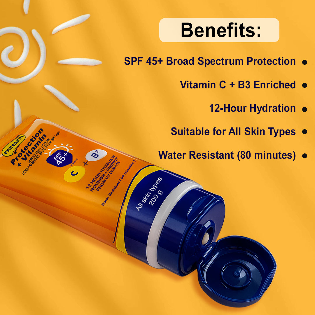 Sunscreen SPF 45+ PA+++ 200g | Broad Spectrum Sun Protection | Vitamin C & Niacinamide Brightening, Hydrating & Non-Greasy Sunscreen