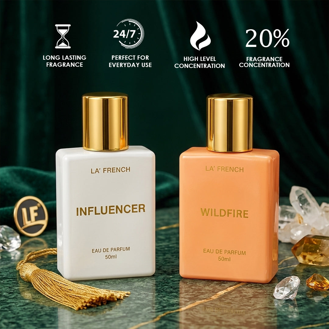Influencer & Wildfire Eau De Parfum Combo 50ml| Long Lasting Luxury Perfume Set For Men & Women