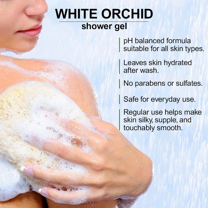 White Orchid Shower Gel 400ml | Moisturizing Body Wash with Orchid Extracts | Gentle Cleanser for Soft, Smooth & Nourished Skin