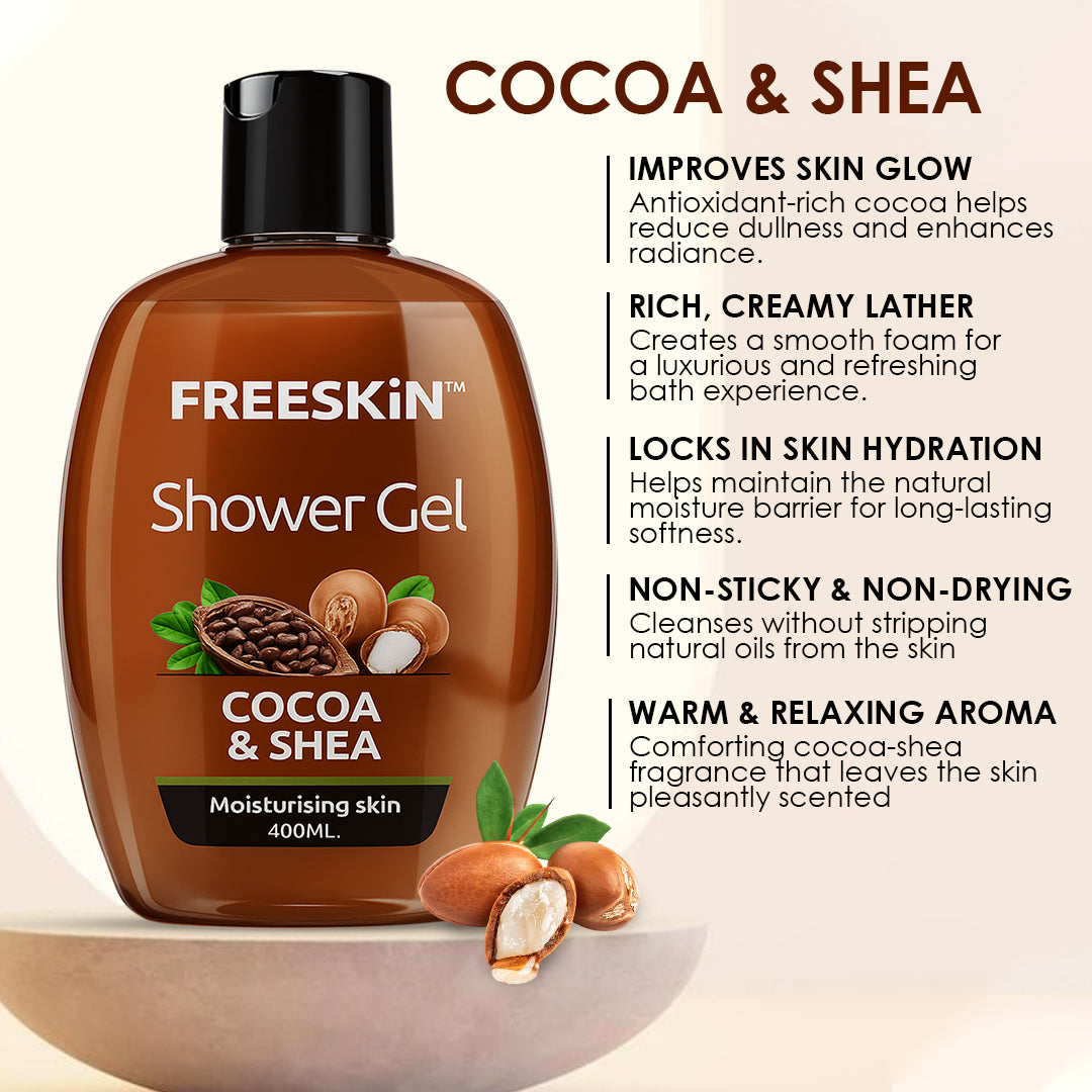 Cocoa & Shea Shower Gel 400ml | Deep Moisturizing Body Wash | Hydrating, Nourishing & Gentle Cleansing Shower Gel for Soft Skin