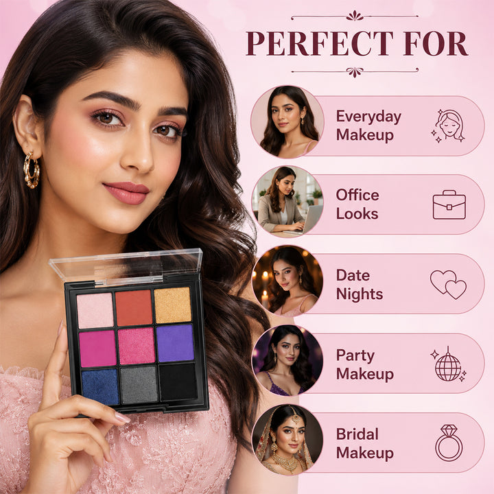 One Wish The Signature Midnight Glam Eyeshadow Palette - 9g / 9 in 1 High Pigment Matte & Shimmer Eyeshadow Palettes | Smooth & Blendable Eye Makeup Palette | Bold & Smokey Eye Makeup Palette for Women