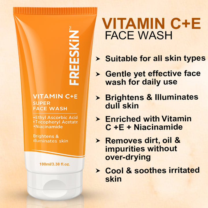 Vitamin C + E Super Face Wash 100ml | Brightening Face Cleanser with Niacinamide | Glow Boosting, Even Skin Tone & Antioxidant Protection