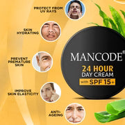 24 Hours Day Cream for Men 100ml | Moisturizing Sunscreen with Vitamin E | Anti-Aging Face Cream | UV Protection & Hydrating Formula