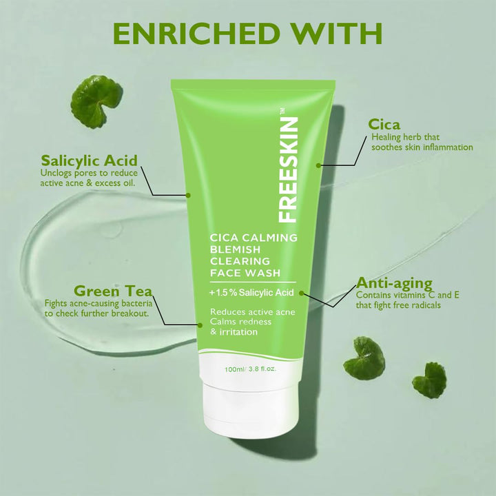 CICA Calming Blemish Clearing Face Wash 100ml | 1.5% Salicylic Acid Cleanser | Anti-Acne Face Wash for Oil Control, Blackhead Removal & Clear Skin