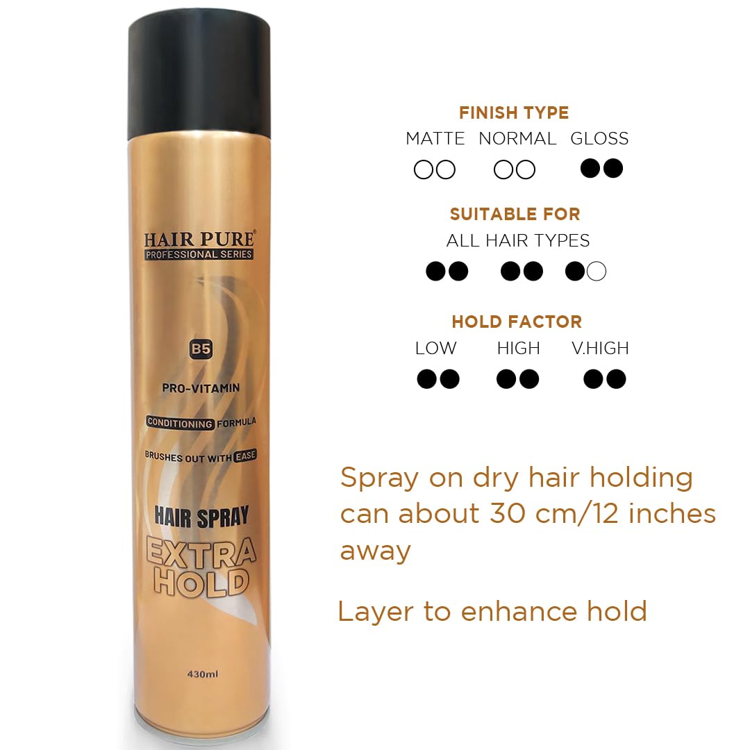 Extra Hold Hair Spray 430ml | Pro-Vitamin B5 Conditioning Formula | Long Lasting Strong Hold Hair Spray for All Hair Types