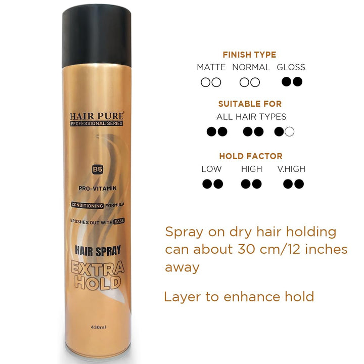 Extra Hold Hair Spray 430ml | Pro-Vitamin B5 Conditioning Formula | Long Lasting Strong Hold Hair Spray for All Hair Types