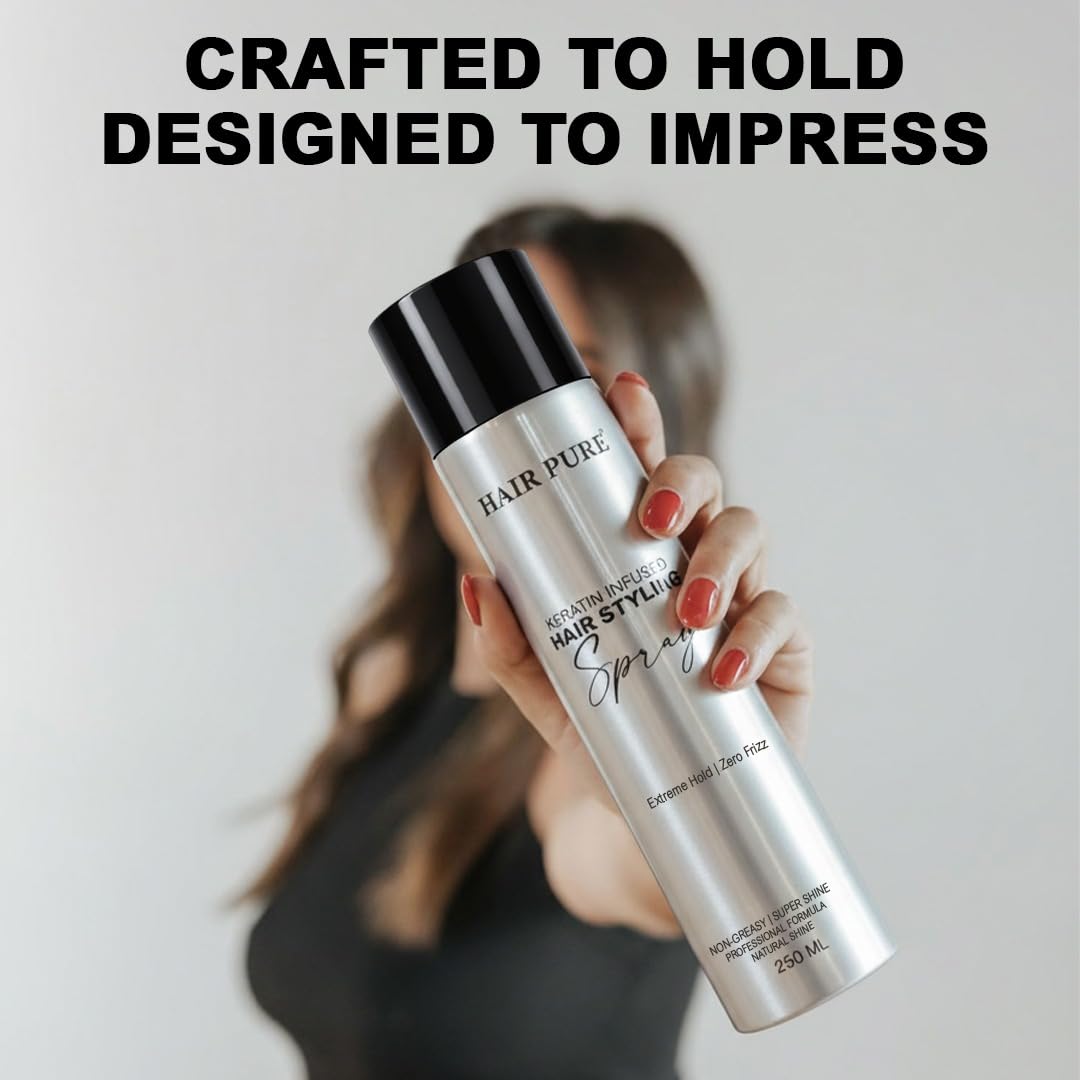 Keratin Infused Hair Styling Spray 250ml | Extreme Hold, Anti-Frizz & Natural Shine Finish | Non-Greasy Hair Styling Spray for All Hair Types – 250 ml