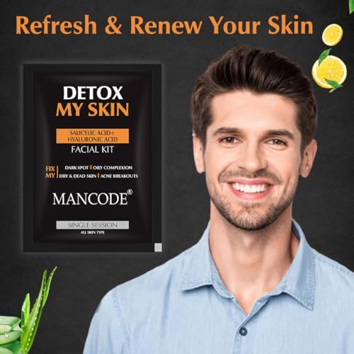 Detox My Skin Facial Kit for Men 58g | 6-in-1 Glow Facial Kit with Vitamin C, Niacinamide & Alpha Arbutin | Instant Brightening Home Facial Kit