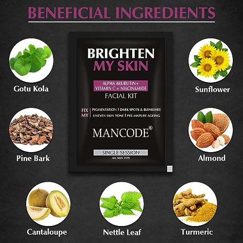 Brighten My Skin Facial Kit for Men 58g | 6 Step Skin Brightening Facial Kit | Instant Glow & Deep Cleansing Home Facial Kit