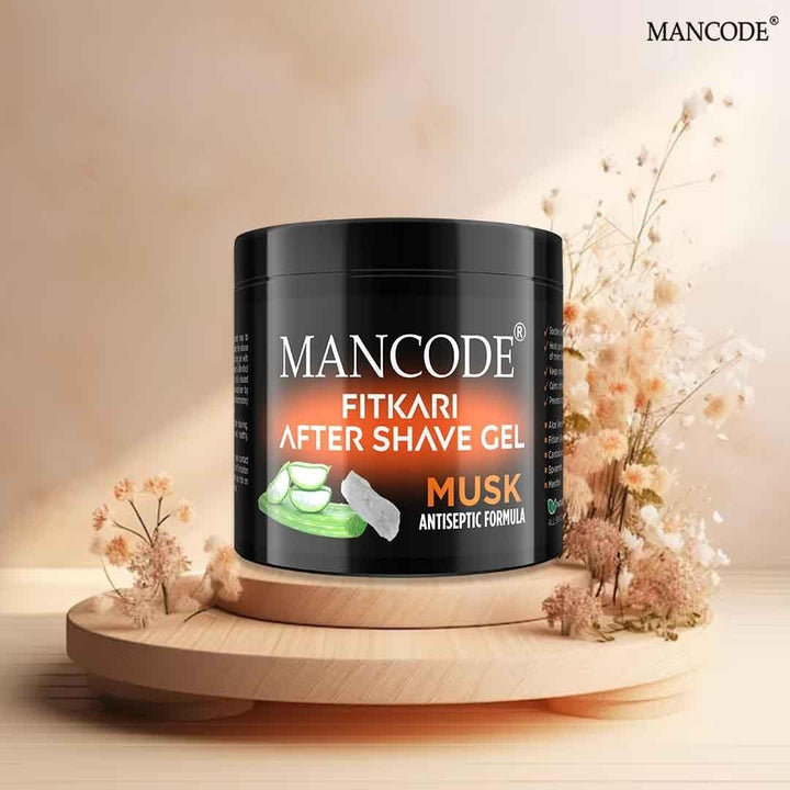 Fitkari After Shaving Gel Musk 100gm | Aloe Vera & Menthol After Shave Gel for Men | Anti-Razor Burn, Soothing & Skin Protection Gel