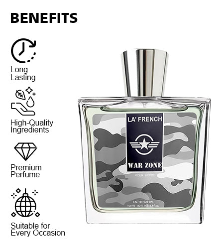 War Zone Perfume for Men 100ml | Long Lasting Citrus Fruity Woody Fragrance | Premium Eau De Parfum for Men | Bold & Powerful Masculine Scent promises