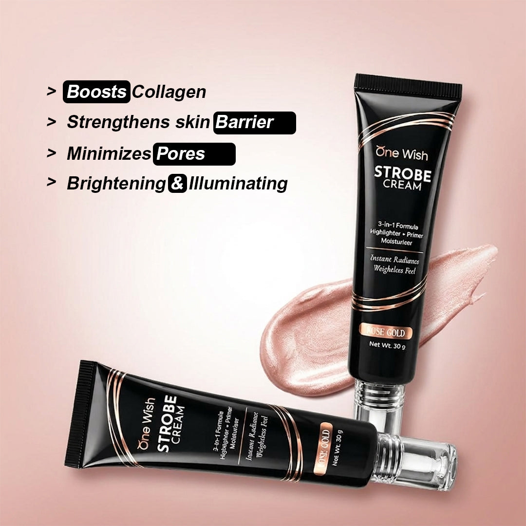 Strobe Cream Rose Gold, 30g | 3-in-1 Primer, Highlighter & Moisturizer