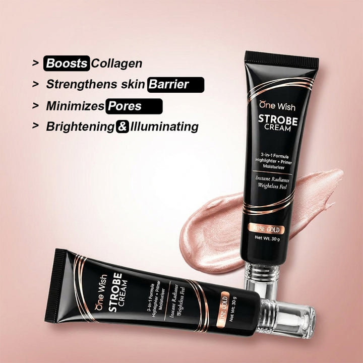 Strobe Cream Rose Gold, 30g | 3-in-1 Primer, Highlighter & Moisturizer