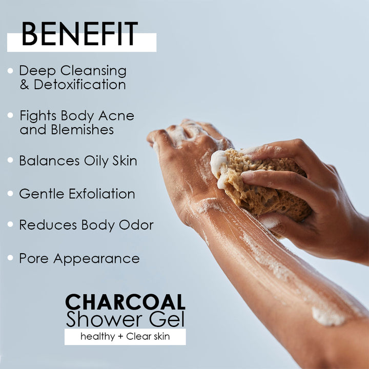 Charcoal Shower Gel 750ml | Deep Cleansing Body Wash with Activated Charcoal | Oil Control, Detox & Refreshing Skin Cleanser for Men & Women
