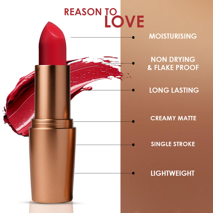 Creamy Matte Lipstick Queen of Hearts Shade 10 – Long Lasting Matte Lipstick, Full Coverage, Highly Pigmented Lip Color for Women (3.8g)