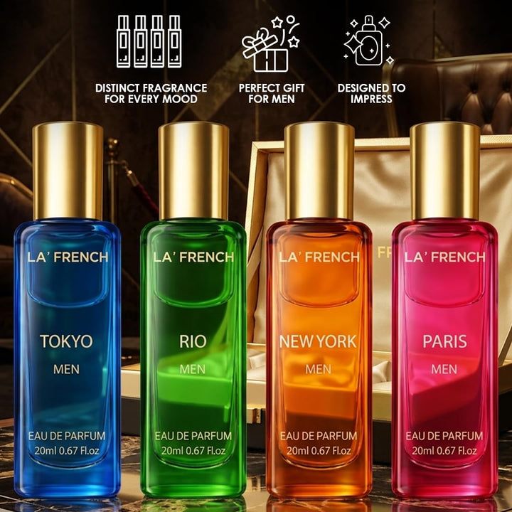 La French City Of Dreams Paris-Tokyo-New York & Rio Luxury Perfume Gift Set For Men 80ml