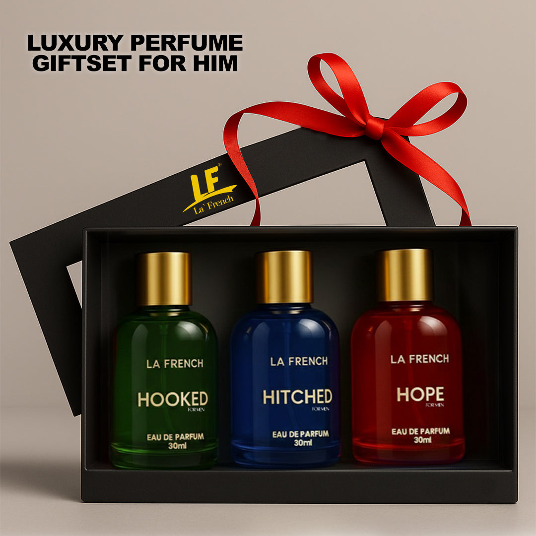Perfume Gift Set for Men 3x30 ML Hooked Hope Hitched Best Gift Hamper Perfume | Long Lasting | Citrus Spicy &amp; Musky Fragrance | Date night fragrance | Best Gift Set For Men