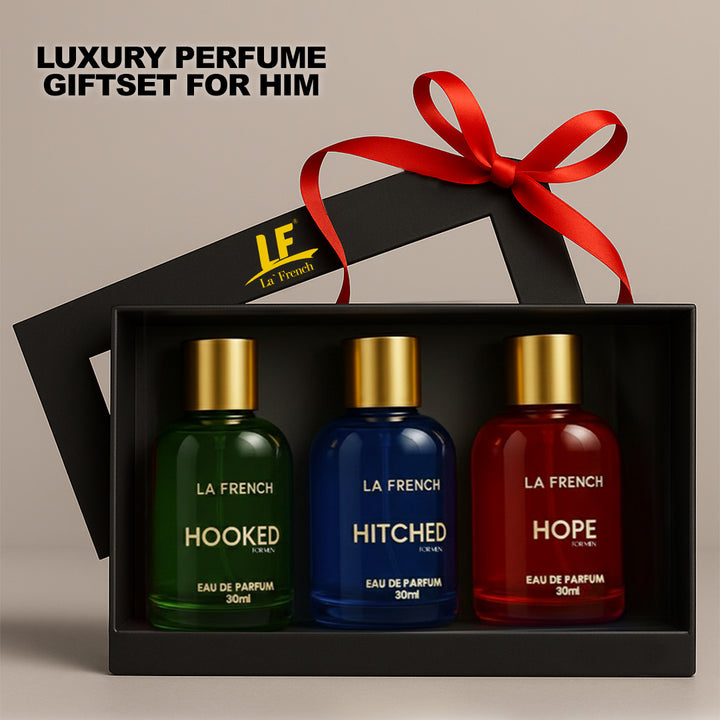 Perfume Gift Set for Men 3x30 ML Hooked Hope Hitched Best Gift Hamper Perfume | Long Lasting | Citrus Spicy &amp; Musky Fragrance | Date night fragrance | Best Gift Set For Men