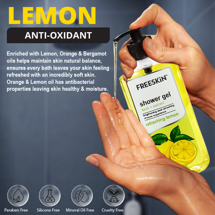 Refreshing Lemon Shower Gel 750ml | Brightening Citrus Body Wash | Deep Cleansing, Hydrating & Glow Boosting Skin Cleanser for Men & Women