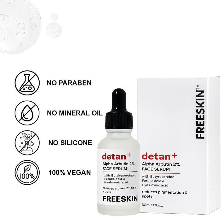 De-Tan Face Serum (30ml) | 2% Alpha Arbutin Brightening & Tan Removal Serum with Hyaluronic Acid for Even Skin Tone