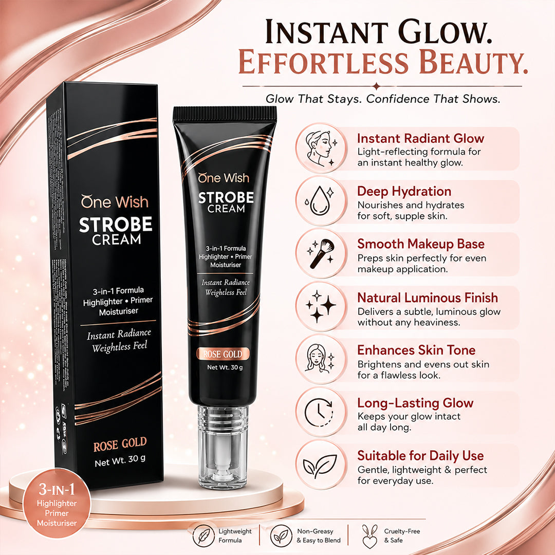 One Wish Strobe Cream Rose Gold, 30g | 3-in-1 Primer, Highlighter & Moisturizer | Illuminating Makeup Base for Instant Dewy Glow
